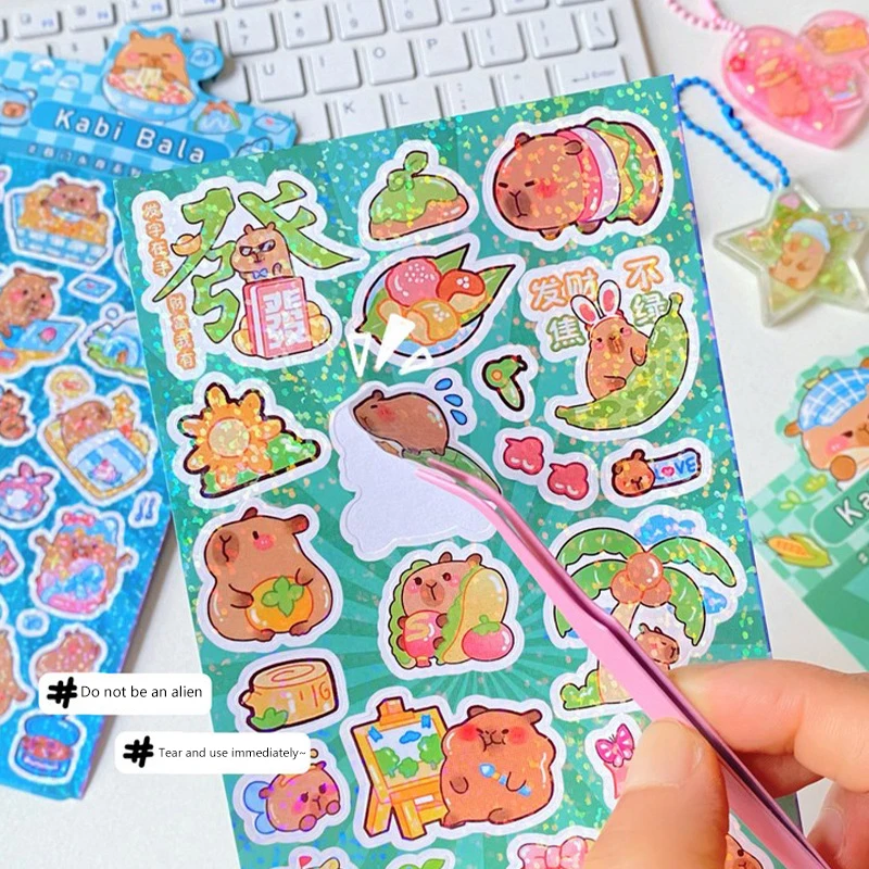 Kawaii Capybara Stickers Cartoon Waterproof Removable Sticker Glitter Stickers Pocket Decoration Sticker Hand Account Decorate