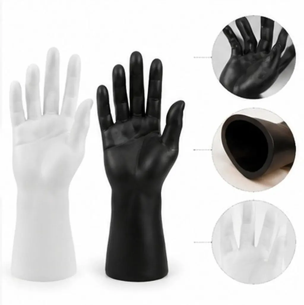 2Pcs Male Hand Jewelry Display Stand Hollow Soft Vinyl Matte Realistic Hand Shape for Rings Bracelets Watches Gloves Store Decor