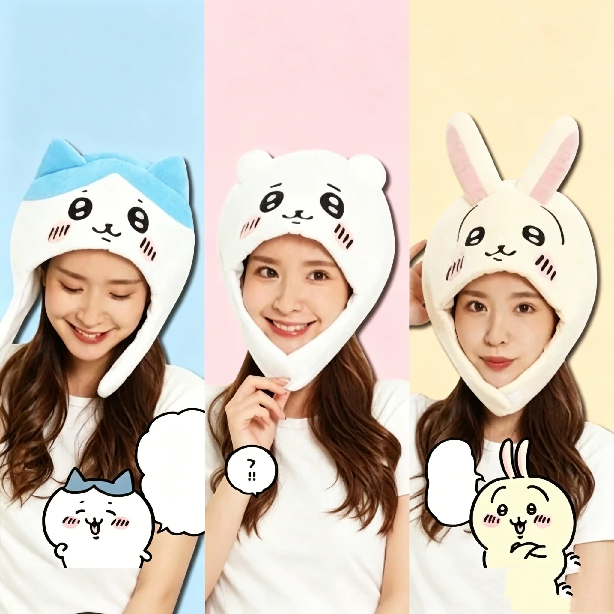 

Newest Cartoon ちいかわ ハチワ Hat Kawaii Ear Hat Cute Anime Cosplay Party Photo Prop Cartoon Plush Novelty Jumping Up Hat Girl Gifts