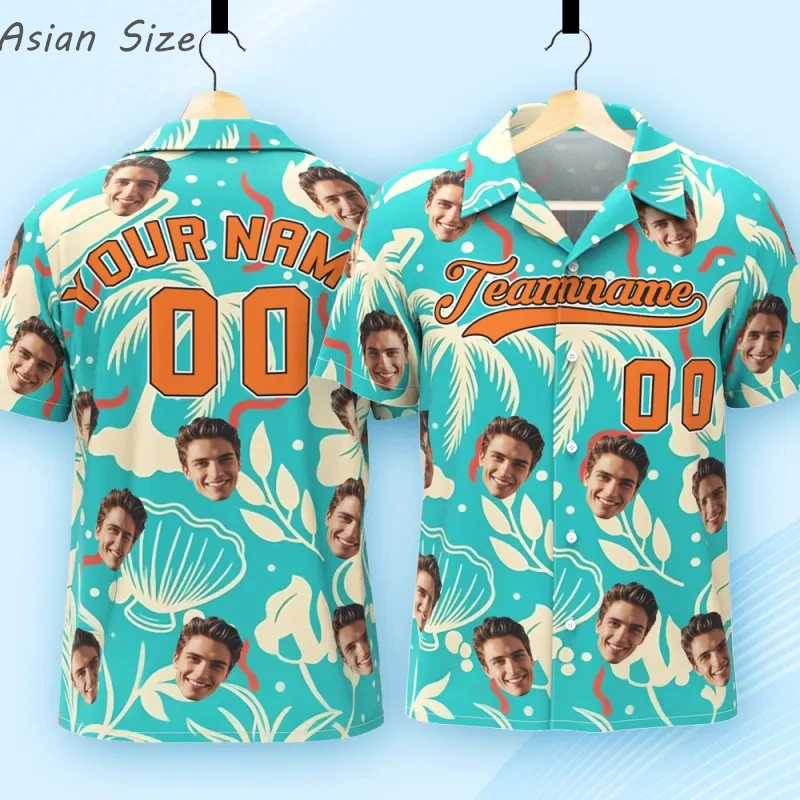 

2026 Custom Photo Face Name Hawaiian Shirt Personalized Palm Tree Beach Shirt Gift Mens Designer Shirts Sports Tee Male Jersey