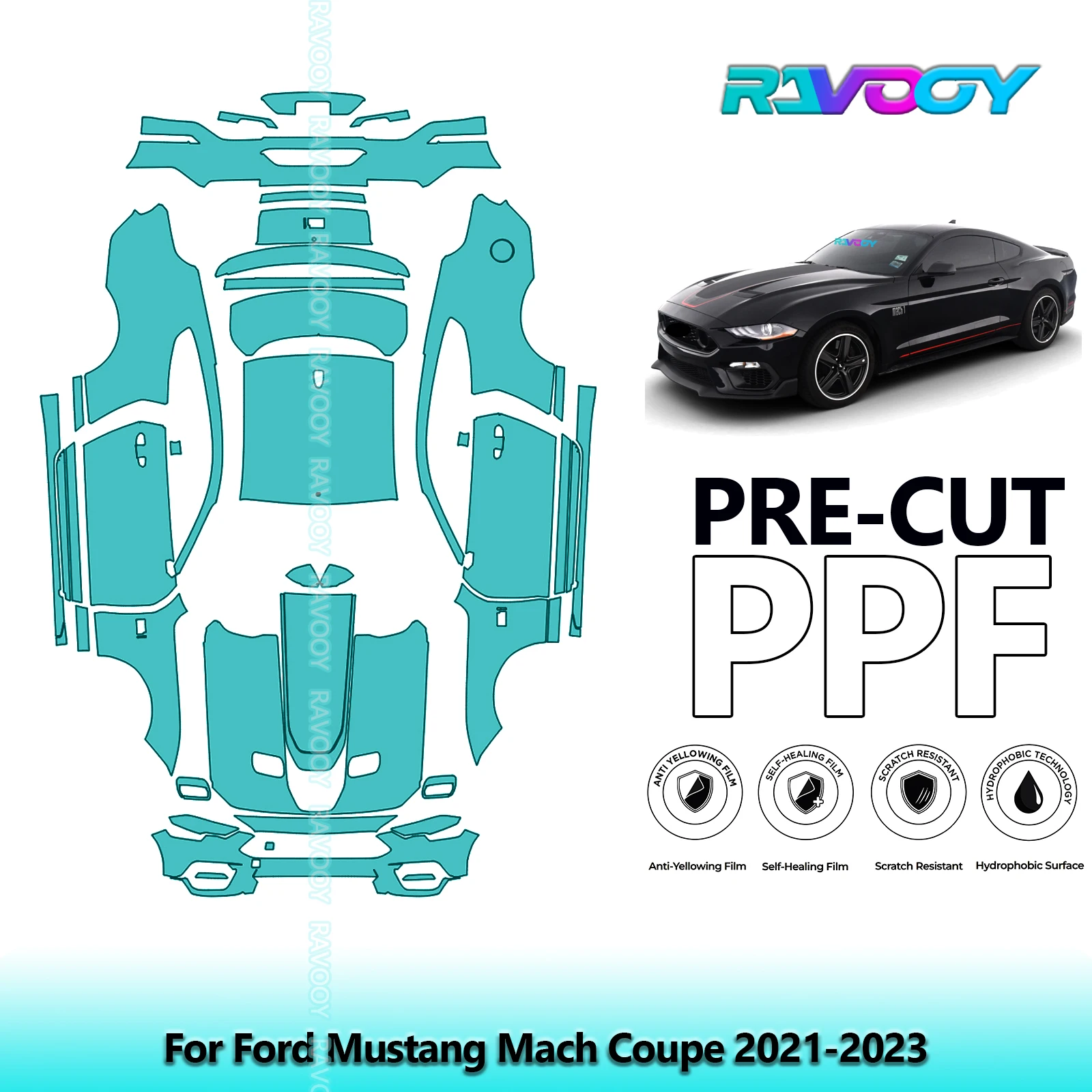 

Car Precut PPF Paint Protection Film Full Vehicle For Ford Mustang Mach Coupe 2021-2023