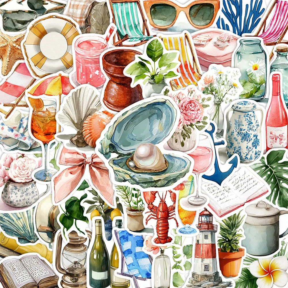 10/30/50/100pcs Vintage Mediterranean Aesthetic Stickers Watercolor Graffiti Decals for Laptop Stationery Phone Cool PVC Sticker