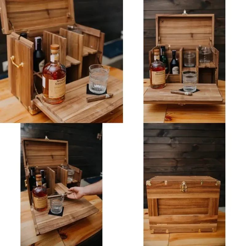 Country Style Wood Whiskey Mini Bar Cabinet Personalized Wall Mounted Wine Storage Display Shelf Gift Box for Home Decor