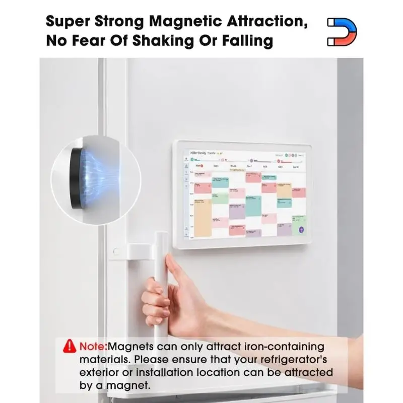 31BA Mount Bracket Calendar Display, Metal Back Plate with Fridge Door Hold and Rear Cable Channel for Kitchen Planning