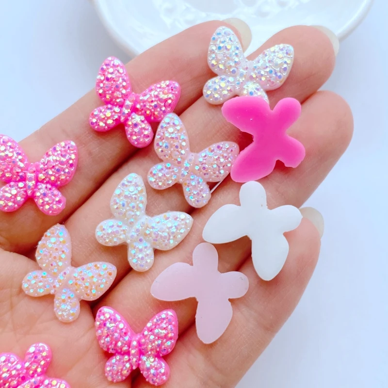 50Pcs New Cute Mini 14*15mm Shiny Butterfly Flat Back Resin Nail Enhancement Jewelry Craft Decoration Accessorie