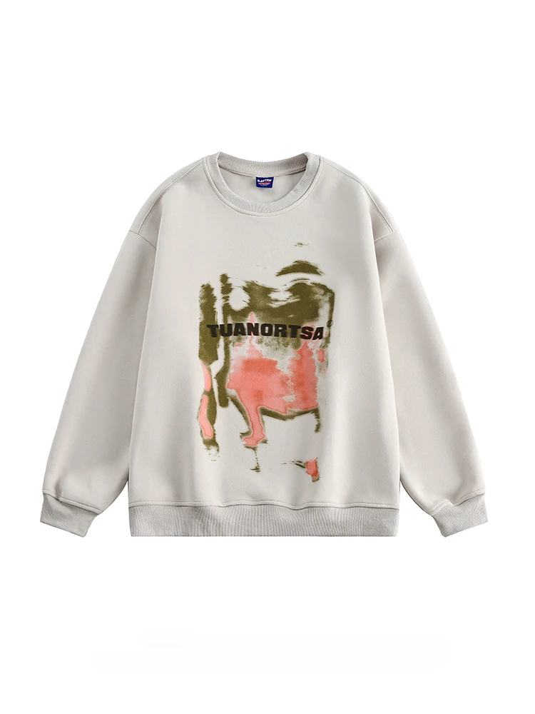 

Свитшот мужской и женский с круглым вырезом, Модный повседневный Свободный пуловер в стиле ретро с надписью граффити, топ для пар, весна-осень