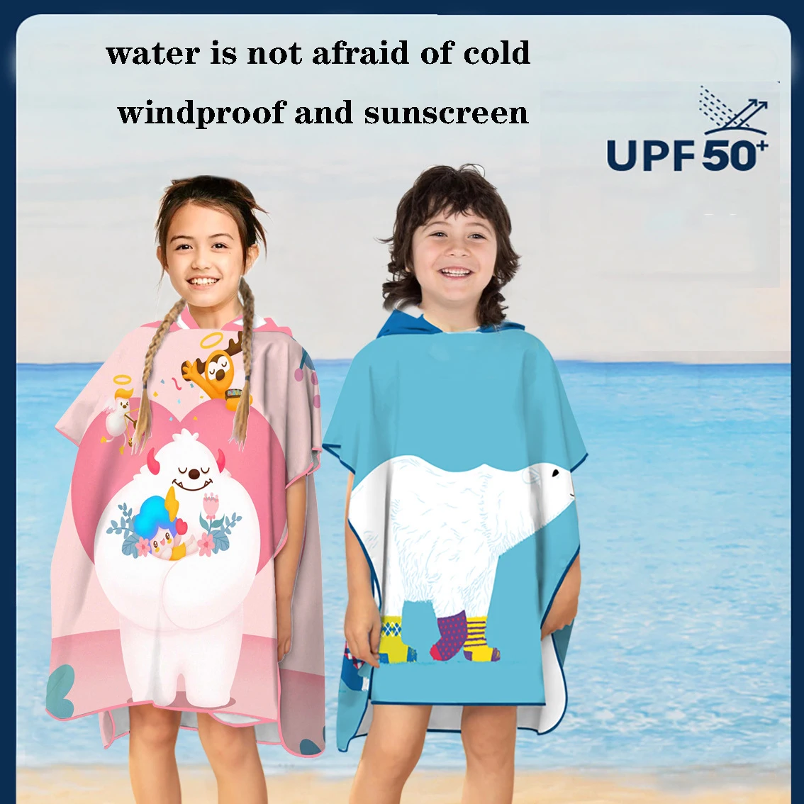 

Children'S Bath Towel Cape With Hood Quick-Drying Beach TowelSeaside Swimming CartoonChanging Bathrobe Print Pattern