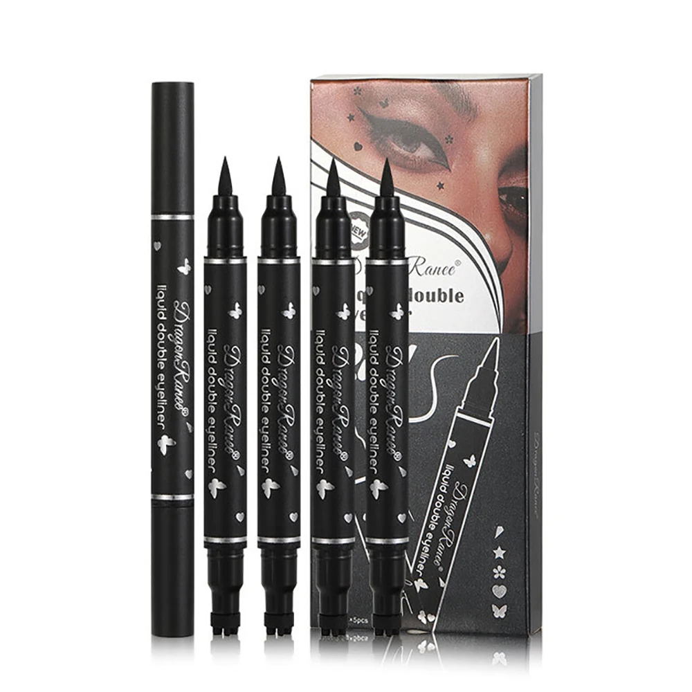 Tweekoppige Zwarte Eyeliner Potlood Met Stempel Waterdichte Oogmake-Up Langdurig Voor Meisjes