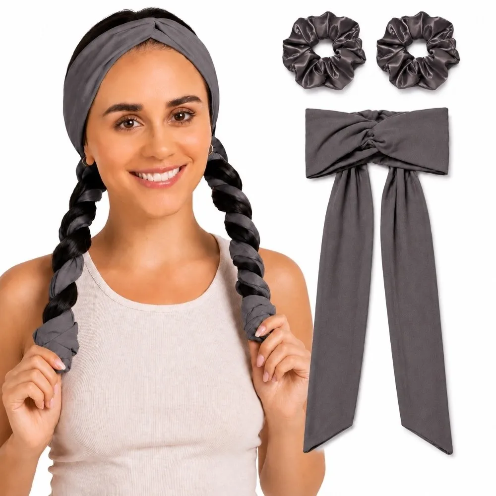 2 In 1 Heatless Curls Headband Soft No Heat Hair Styling Tool Long Ribbon with 2 Hair Ropes Overnight Hair Curler for Women