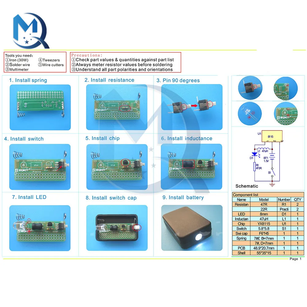 FLA-1 1.5V Simple Flashlight DIY Kit Integrated Circuit Board Soldering Practice Suite Electronic Components Welding Training