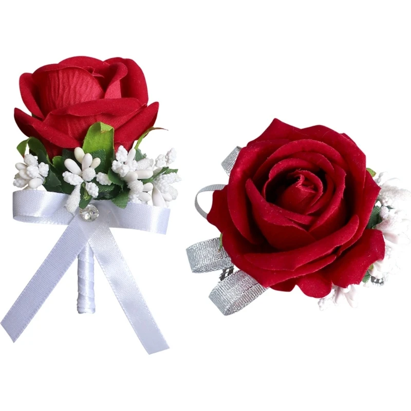 

5Pcs Rose Corsages Wristband for Wedding Bridesmaid Bridal Showers, Wedding Boutonniere for Ceremony Anniversary Proms