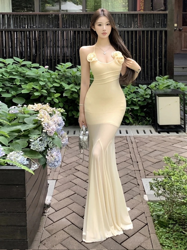 

Изысканное кружевное платье-русалка с цветочным узором, облегающее, длинное, прозрачное, без бретелек, для молодых женщин