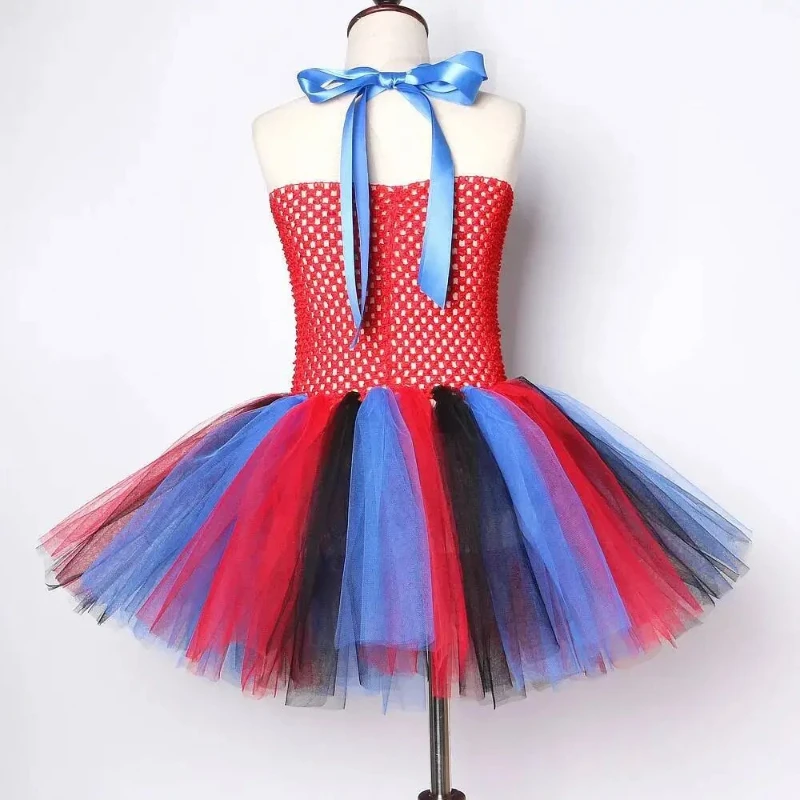 Girl's Halloween Spider‑Web Print Tulle Dress, Gorgeous Outfit for Kids' Parties, Exquisite Tulle Set for Children's Halloween