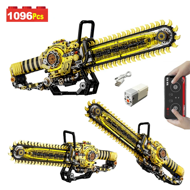 

1096PCS Technical Mechanical Chainsaw Building Block MOC LED Simulation Electric Tools Educational Assemble Brick Adult Toy Gift