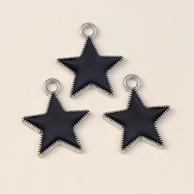 Leslie 10pcs/lot 16x18mm Enamel Black Five-pointed Stars Charms for DIY Earrings Necklaces Pendants Jewelry Making Accessories – Detail 6