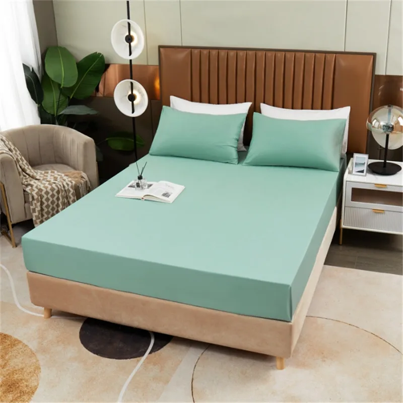 Cotton Fitted Sheet Solid Color Bed Sheet With Elastic Band Mattress Cover King Size White Sheet 160x200 200X200