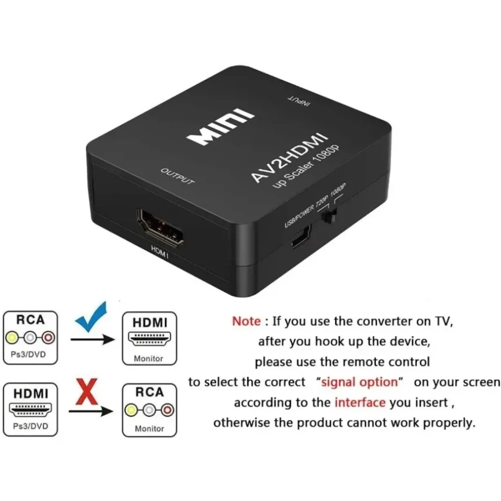 1080P AV RCA TO HDMI-compatible Converter AV To HDTV Adapter Composite CVBS Video Audio Support PAL/NTSC with USB Power Cable
