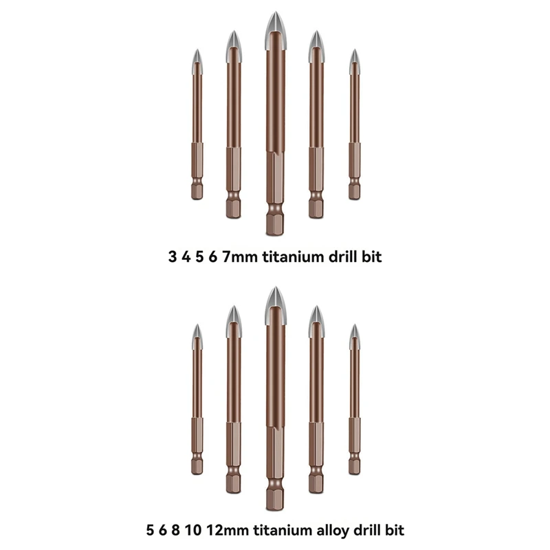 

Сверло для кладки, треугольное сверло с шестигранным хвостовиком, 5 шт., 5 6, 8, 10, 12 мм, титановое сверло