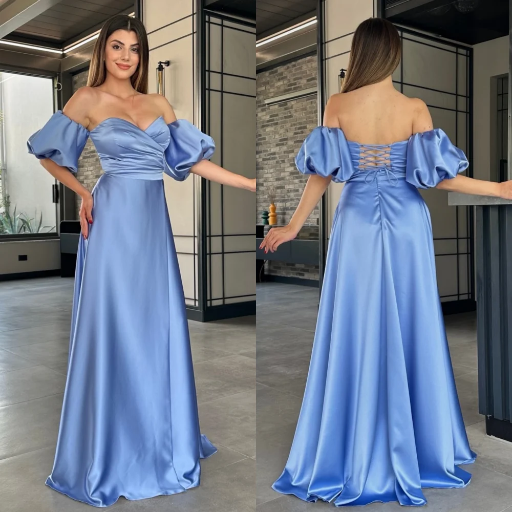 

Customized Charmeuse Pleat Lace-up Off-the-shoulder A-line Long Dresses Bespoke Occasion Evening Gown Elegant Party Wedding