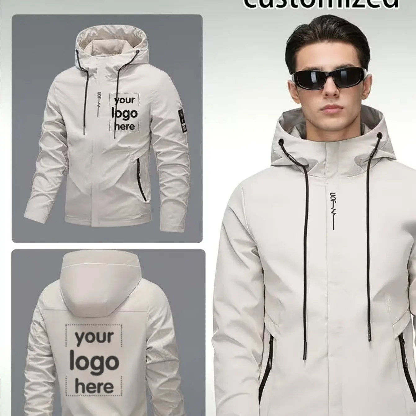 Herren Maßgeschneiderte Kapuzenjacke Langlebiger Nicht-Elastischer Stoff Personalisierte Anpassung Streetwear Mode Oberbekleidung – Detail 3