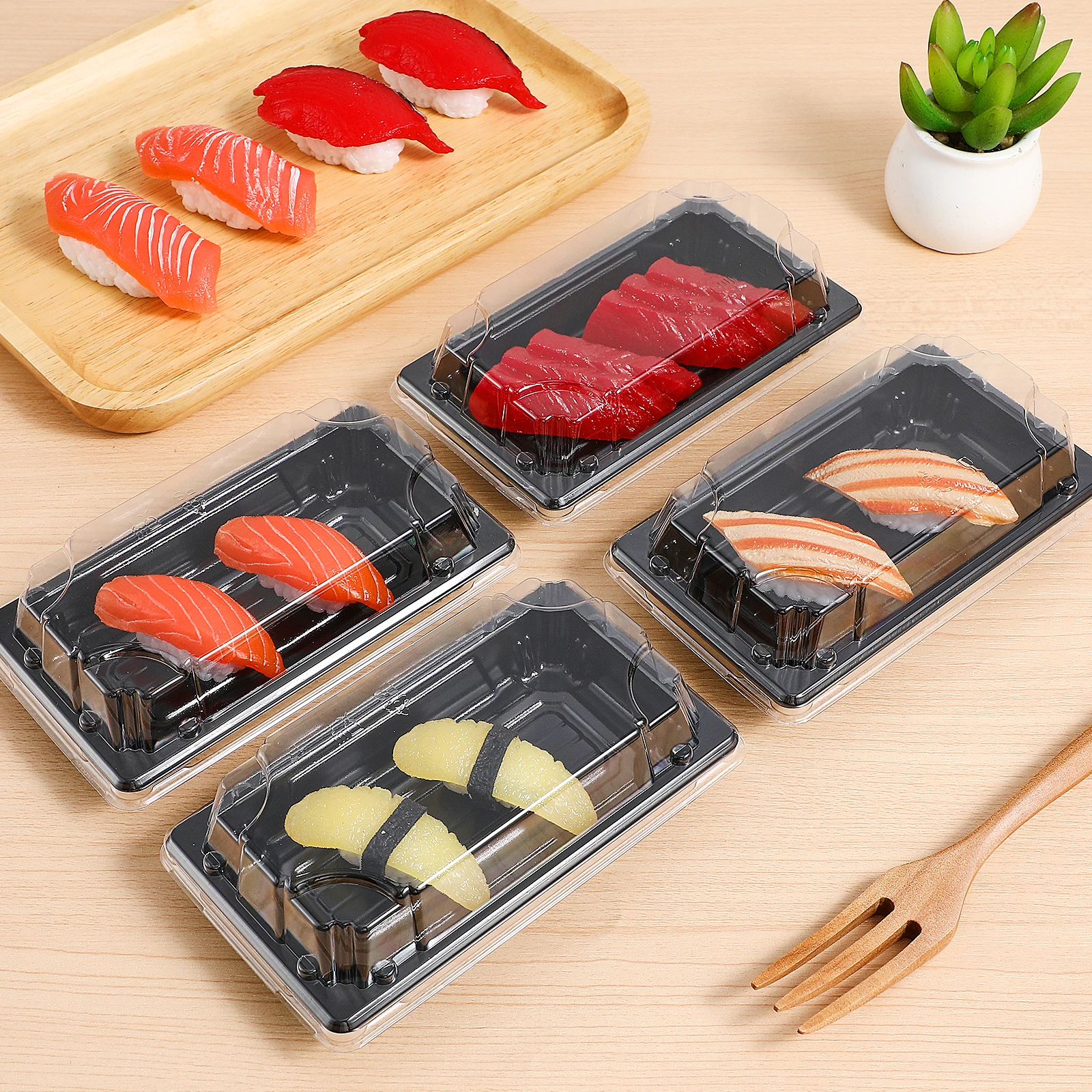 

100 PCS Sushi Packing Boxes Disposable Eco Friendly Food Containers Heat Resistant Takeout Boxes for Restaurants Lunch Leftovers