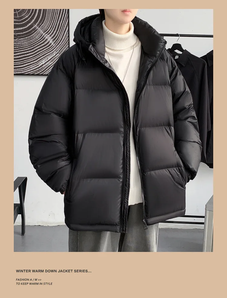 2025 Winter Men's Solid Color Simple Basic Casual Trendy Loose Down Coats Male New Fashion Outdoor Hooded Jackets Clothes Tios