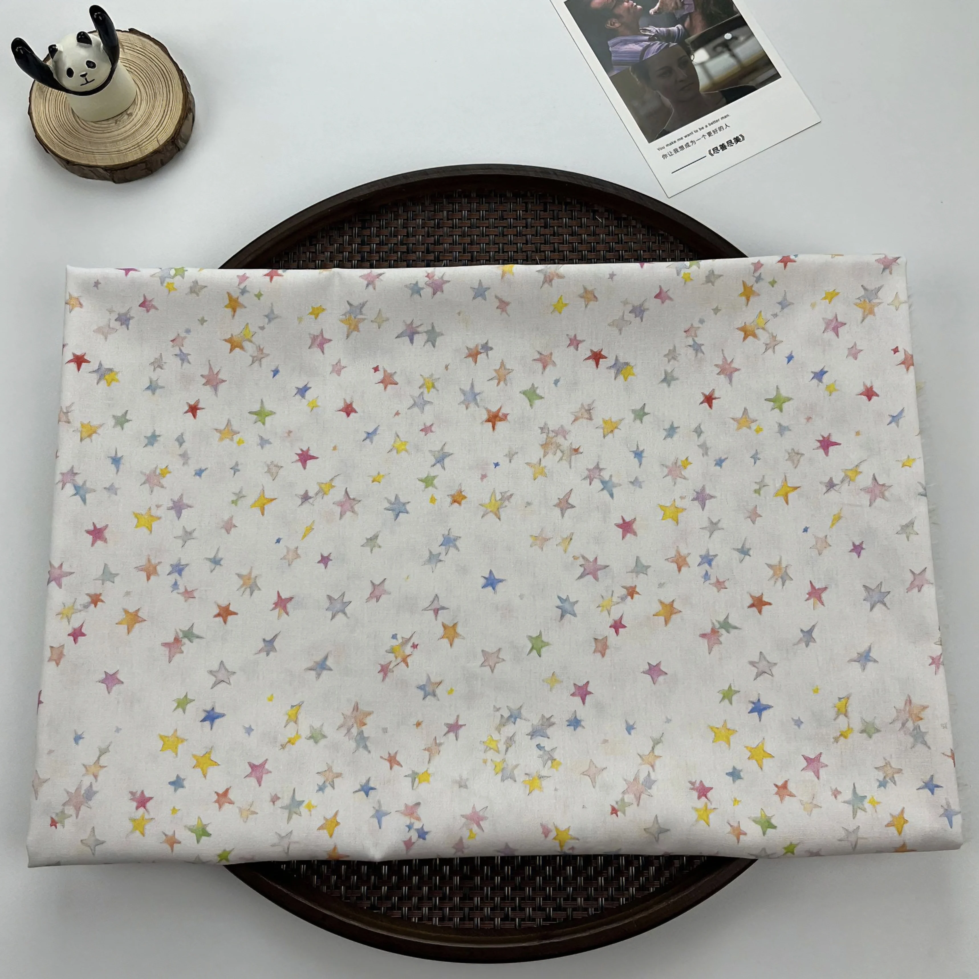 Watercolor Multicolor Star Print Cotton Fabric 100% Pure Cotton Cloth for Sewing Quilting Patchwork Kids Clothing DIY Handmade M