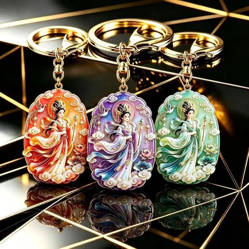 Sakyamuni Keychain Enamel Metal Lotus Sitting  Pendant 1Pcs Portable Key Ring for Bag Backpack Decor  Gift