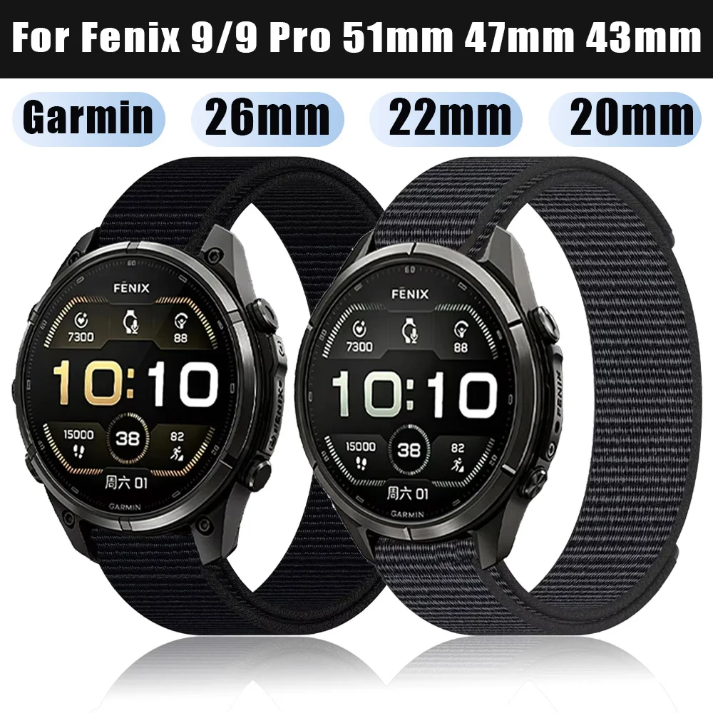 26mm 22mm 20mm Hook Loop Nylon Strap For Garmin Fenix 9/9 Pro 51mm 47mm 43mm Enduro 3 Quatix 8 Tactix 8 Fenix 8 Correa Accessory