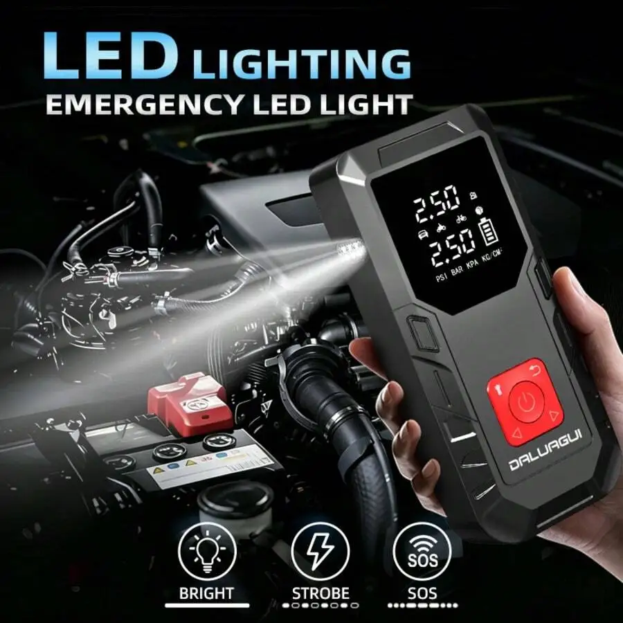 10000A 9-In-1 Multi-Functional Starter Power Supply With Air Compressor, 150PSI Portable Car Battery Booster And Digital Tire