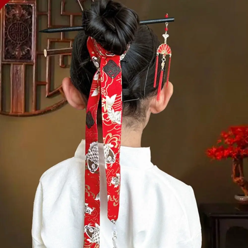 Embroidery Chinese Style Hair Band Crane Horse Face Skirt Ornament Bow Ribbon Headwear Tassel Cloth Hanfu Hair Accessories