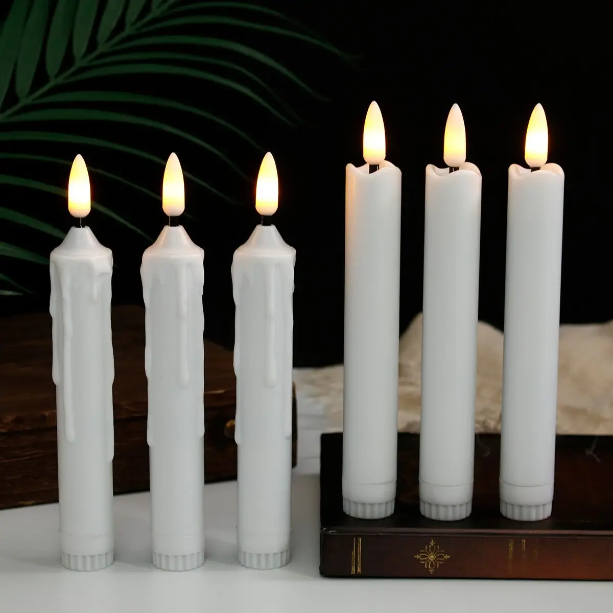 

3D Wick Flameless Candlestick Flickering Led Taper Dipped wax 6.6" Ivory Battery Operated Window Stick Candles Home Table Decor