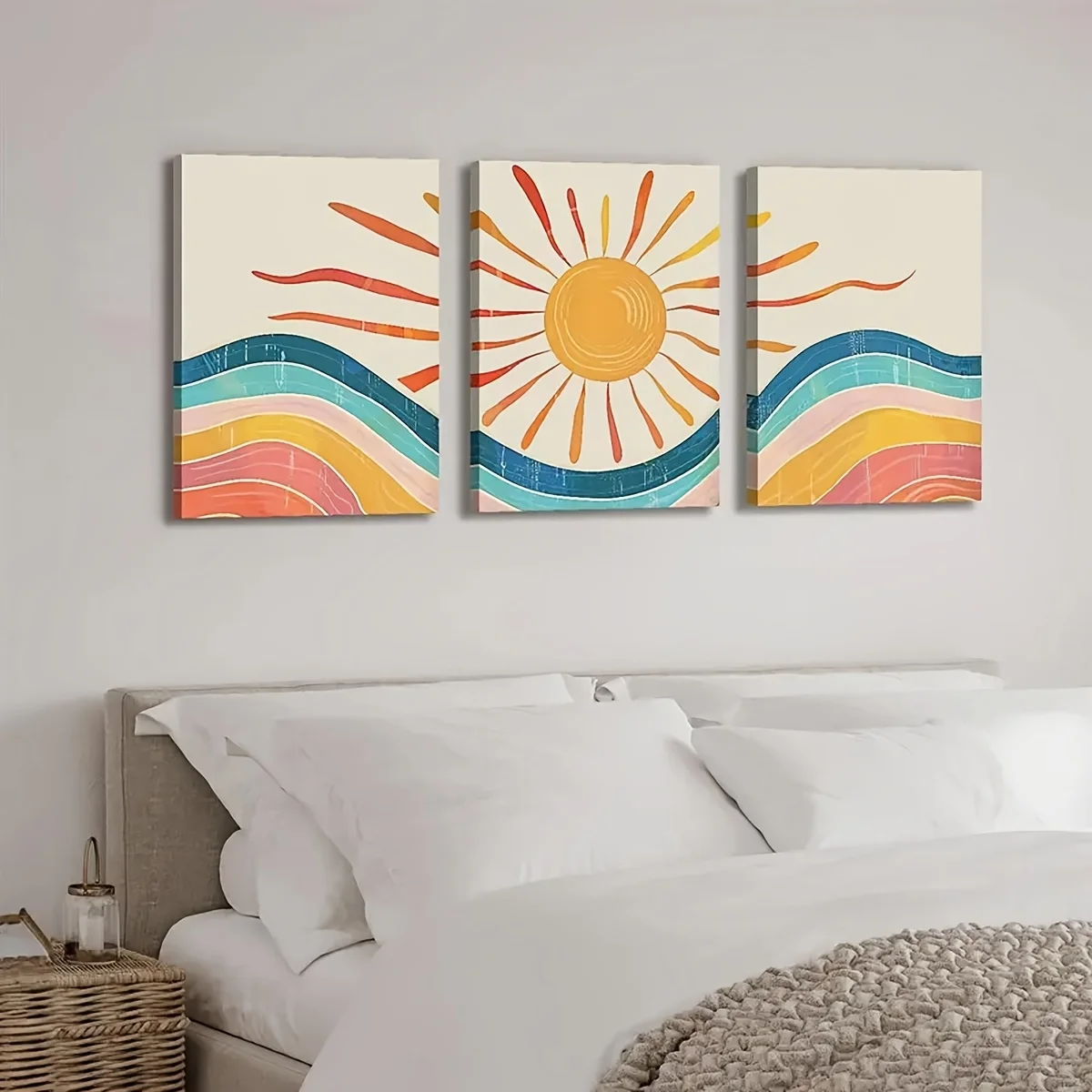 3 Bohemian Style, Sun, Minimalist Modern Landscape Painting, Medieval Abstract Art, Home Room Wall Decor, 2D Canvas Print Poster