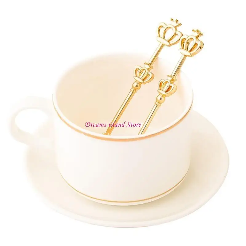 2Pieces Long-Handled Table Teaspoons Crown-Shape Stirring Spoon Coffee Mixing Spoons for Bar Home Office Party Gifts HX6C