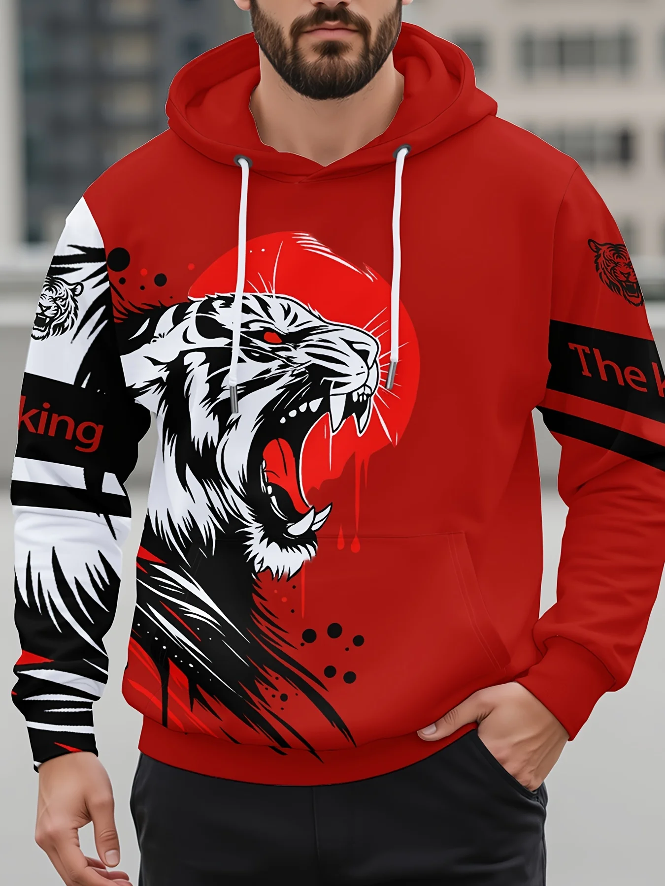 

Funny 3D Tiger Print Men's Hoodies Fashion Eagle Pattern Loose Sweatshirts Hip Hop Trend Street Clothing Autumn Winter Man Tops