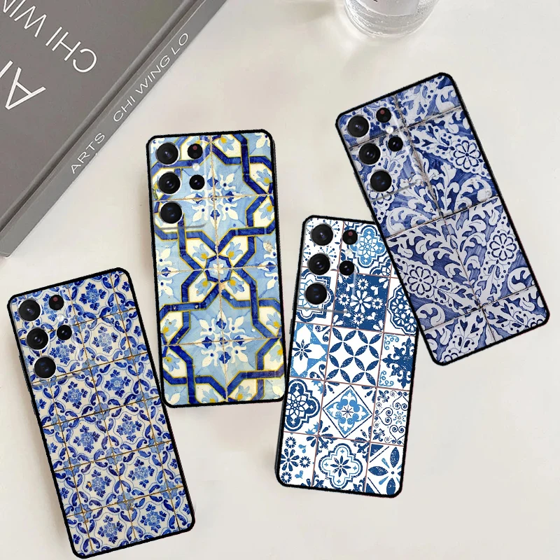 Portuguese Tiles Case For Samsung Galaxy S24 S23 Ultra S22 Note 10 Plus Note 20 S9 S10 S21 FE S20 FE Cover