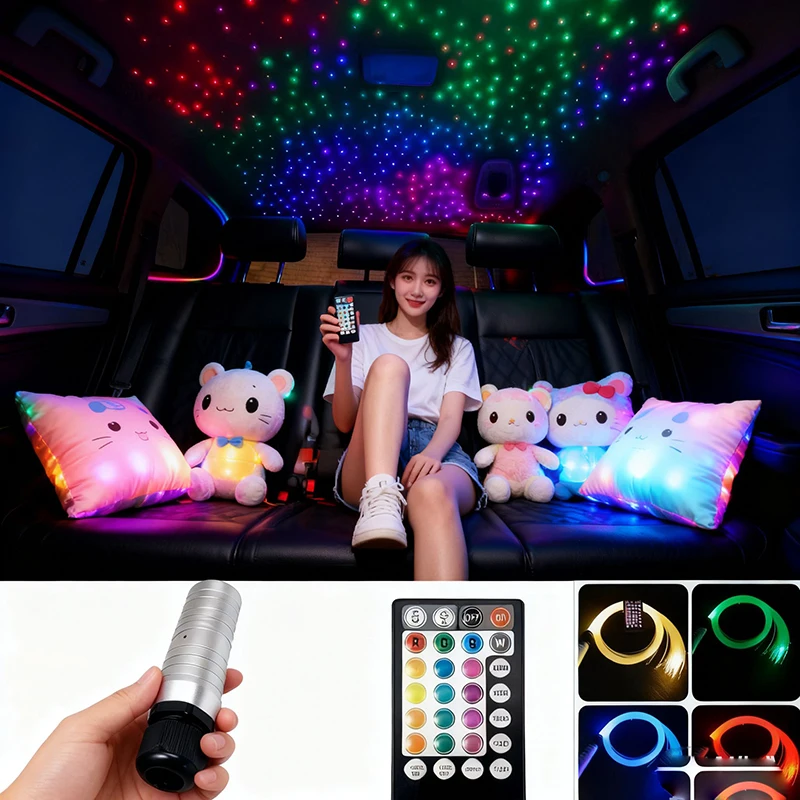 

car Optic Lighting Smart 12vd 6w Fiber Light engine RF control Cable Starry Effect Ceiling room Lights silve lamp LED RGBW NEW