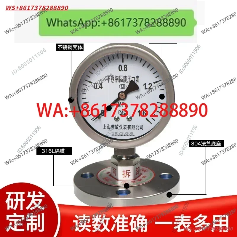 Flange Diaphragm Pressure Gauge YTP100BF/MF DN25 DN40 DN50 Stainless Steel Shockproof Diaphragm Pressure Gauge