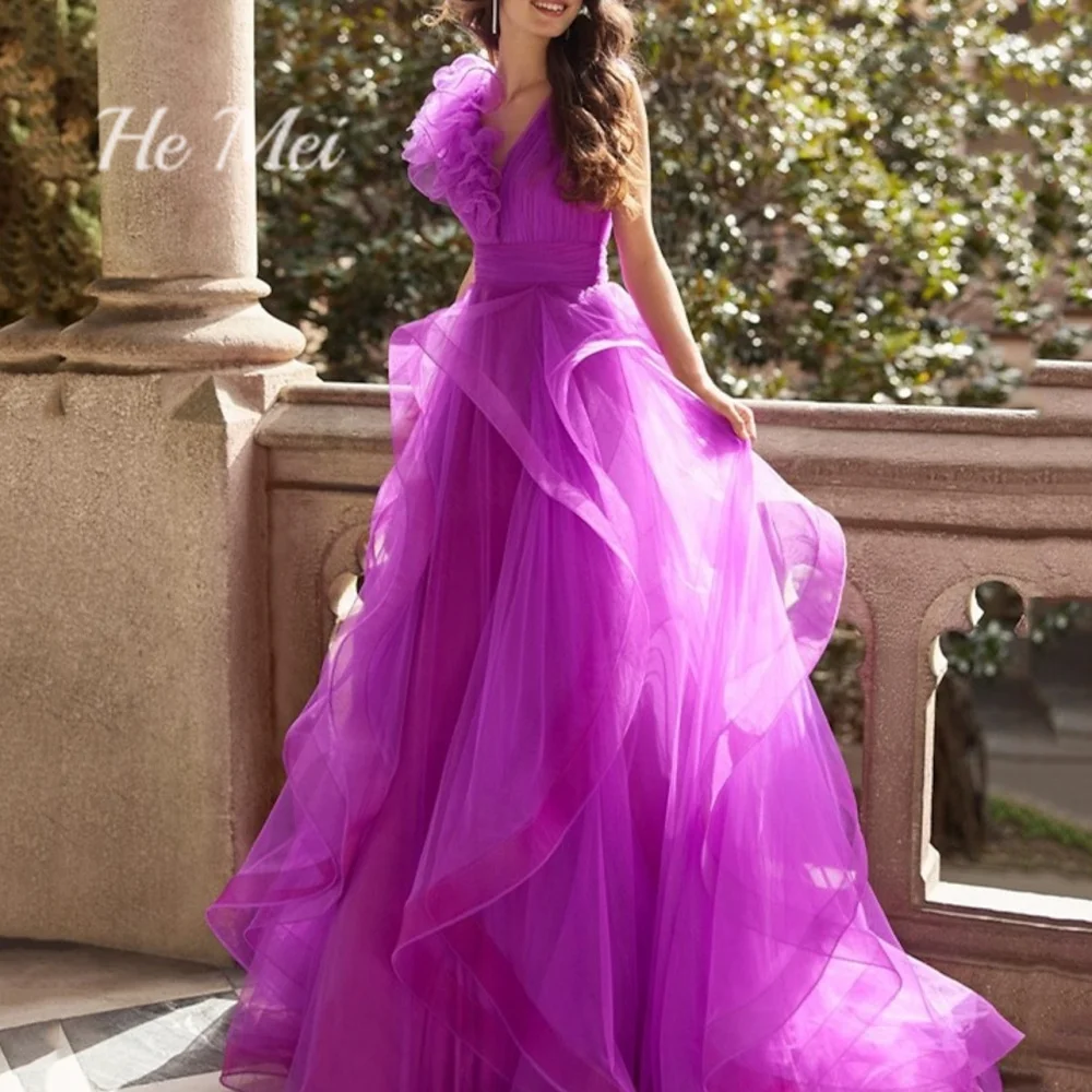 Simple Prom Gowns For Women Romantic V-Neck A Line Evening Dresses Tulle Tank Floor Length Party Dress فساتين السهرة