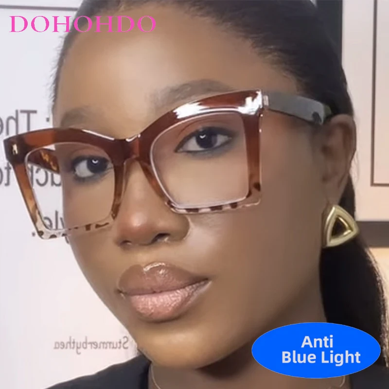 Punk Personality Anti-Blue Light Oversized Cat Eye Square Frame Rivets Glasses Computer Read Eye Protection Luxury Brand Eyewear