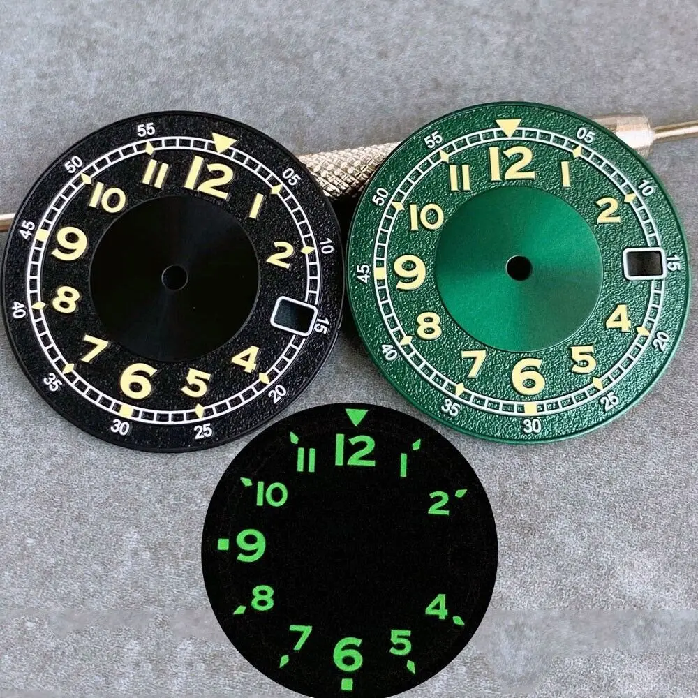 

29mm Black Green Arabic Numerals Texture Super Luminous black green Dial Fit Japan NH35A NH36A Mens Watch Accessories Part