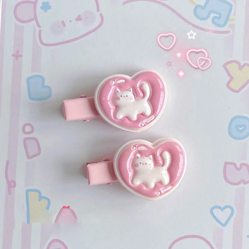 1pc Girls Cute Love Heart Cat Hair Clip Kids Lovely Pink Duckbill Clips Cute Sweet Cartoon Kitten Headband Clip Hair Accessories