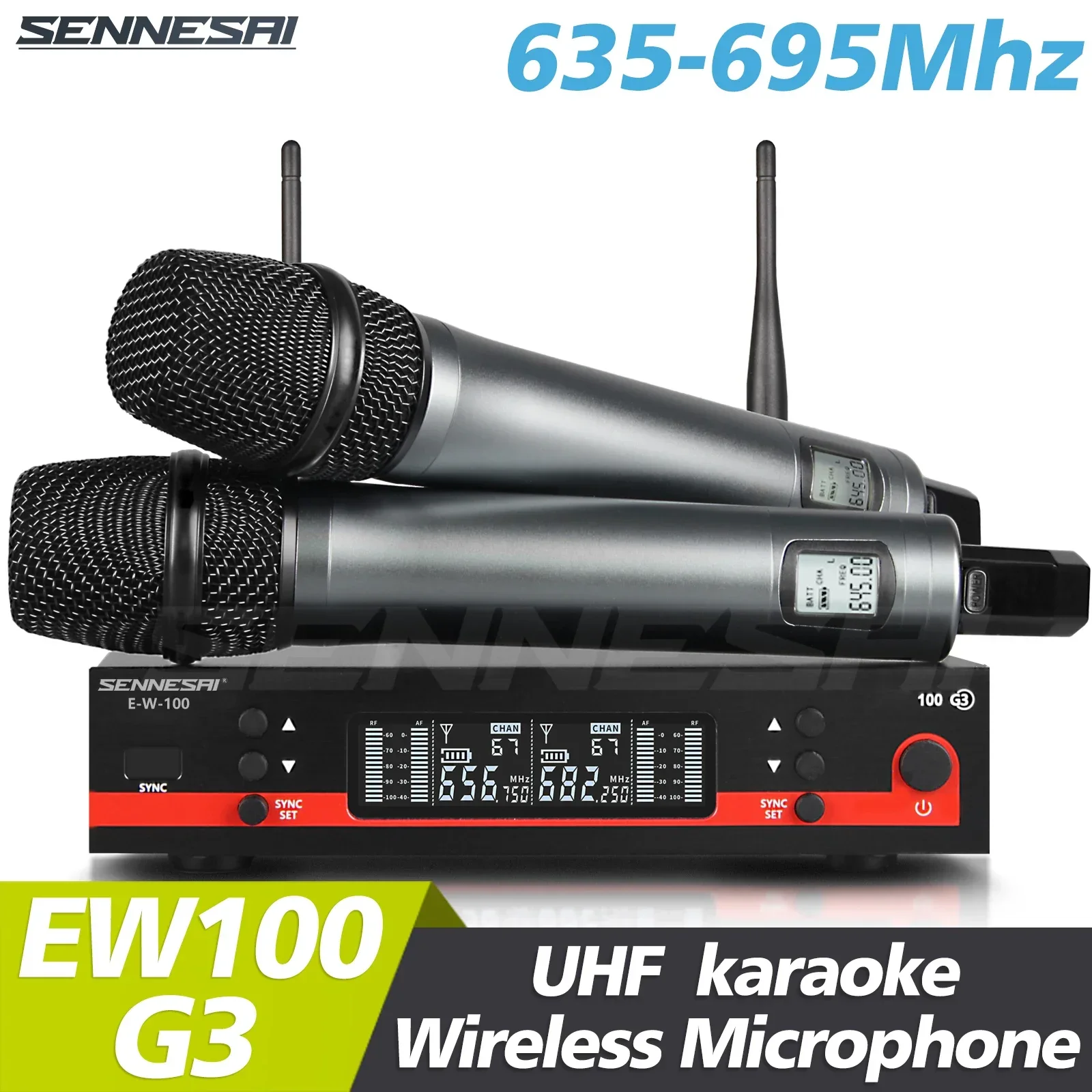 

Top Quality！Ew100G3 Professional Dual Wireless Microphone Stage Performance 2 Channels 600-699 UHF Karaoke Metal Handheld e835