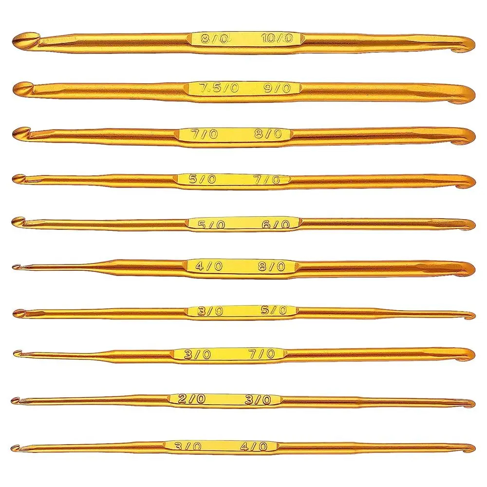 10 Pcs Double End Crochet Hooks Golden Crochet Needles Sweater Knitting Needles Kit Weave Craft DIY Knitting Crochet Tool