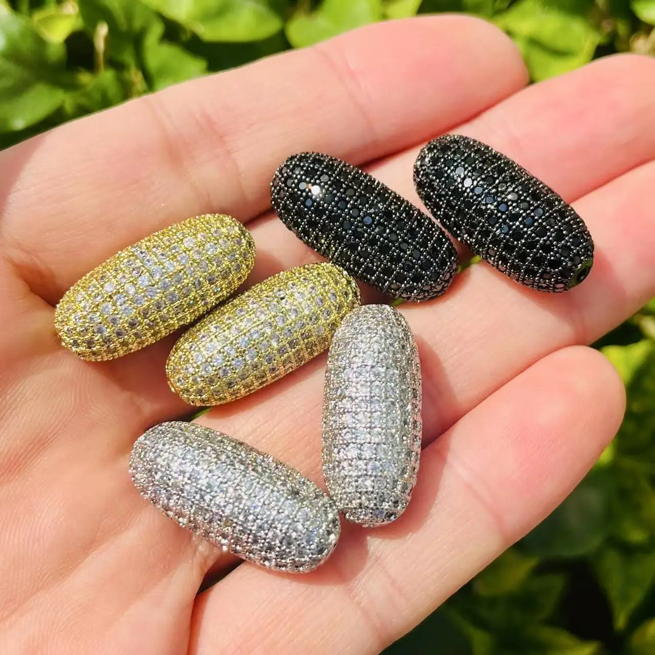 

5Pcs Zircon Pave Copper Oval Bar Spacers 25.4x12mm Boutique Big Beads for Woman Jewelry Making