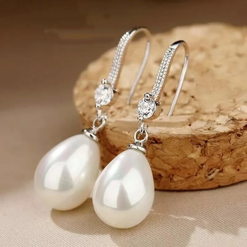 Fashion Water Drop Imitaiton Pearl Hook Earrings For Women With Shiny Crystal Bridesmaid Wedding Jewelry image 5