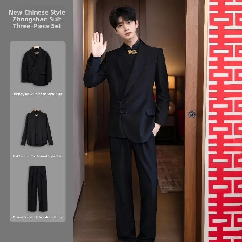 

New Chinese Sle Buttoned Wedding Suit for Young Men Engagement Wedding om Formal Western Suit High End Autumn Winter