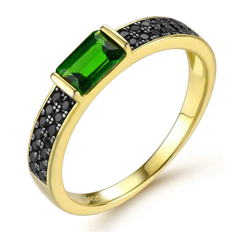 

Natural Chrome Diopside Sterling Silver Yellow Gold Plated Ring 1 Carats Genuine Gemstone Women Classic Style Birthday Gifts