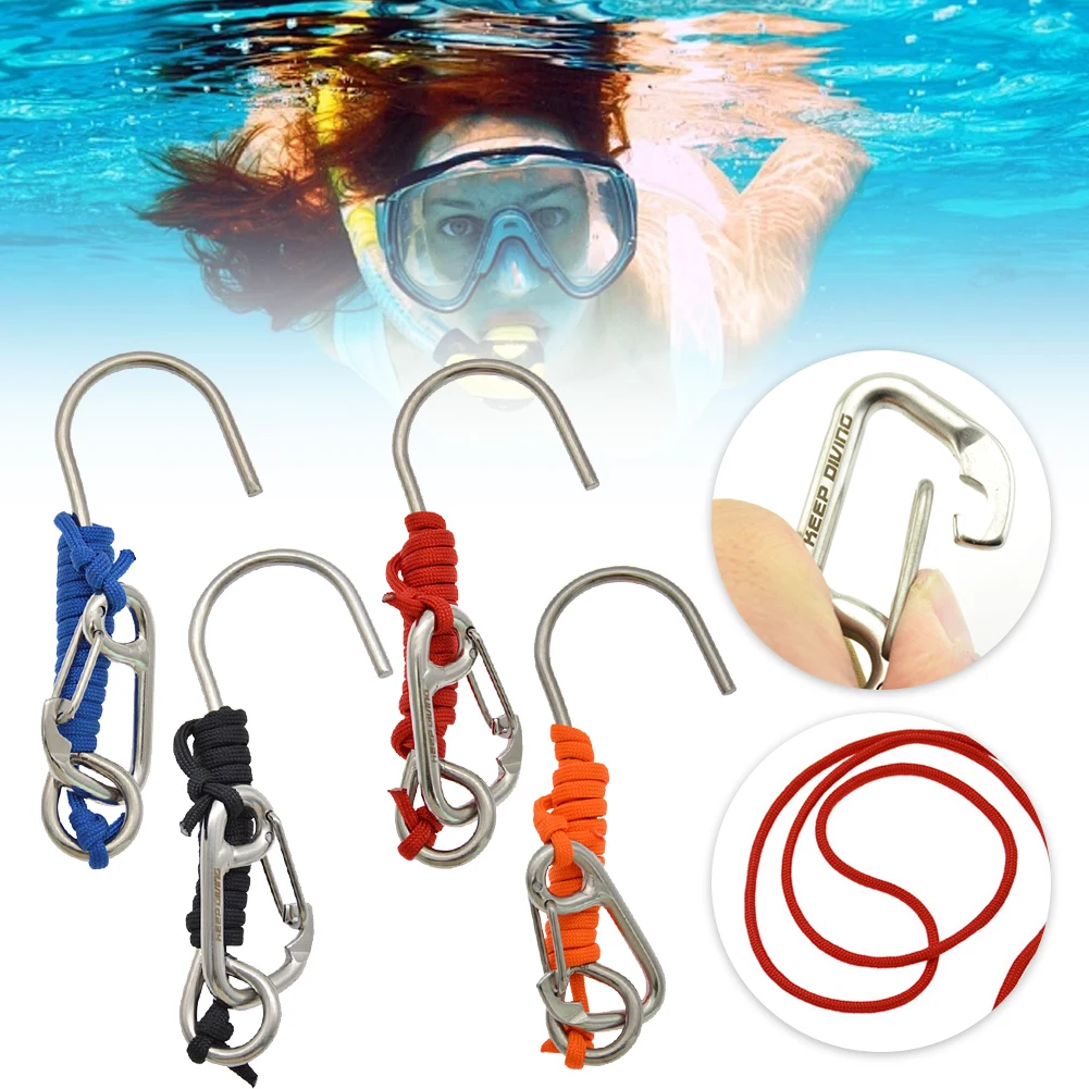 Anti-Lost Reef Hook 120cm Spiral Coil Lanyard Diving Drift Reef Hook Outdoor Underwater Hook for Water Activities