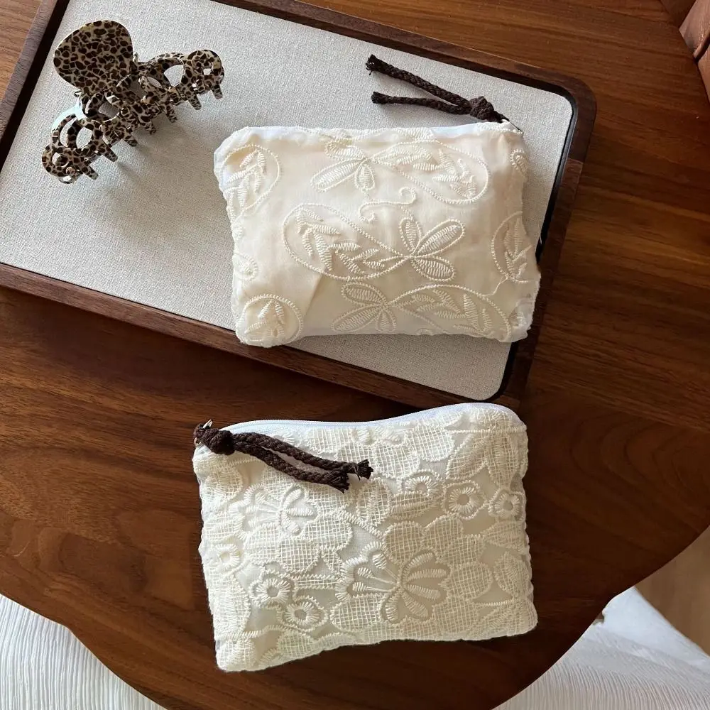 Organza Lace Embroidered Storage Bag Flower Embroidery Small Makeup Bag Multicolor Hand-Held Jewelry Storage Bag